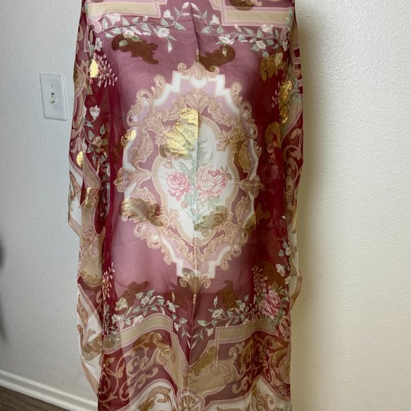 BASILE Vintage Large Square Scarf 100% Silk Gold Size 43" x 43" - Picture 7 of 9